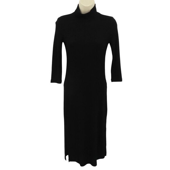 Banana Republic Women XXSP Petite XXS Solid Black Ribbed Rib Long Sleeve Dress - Picture 1 of 9
